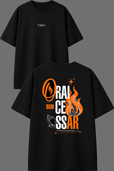 VSRN Tricou oversize negru cu imprimeu față și spate Raı Sa Design