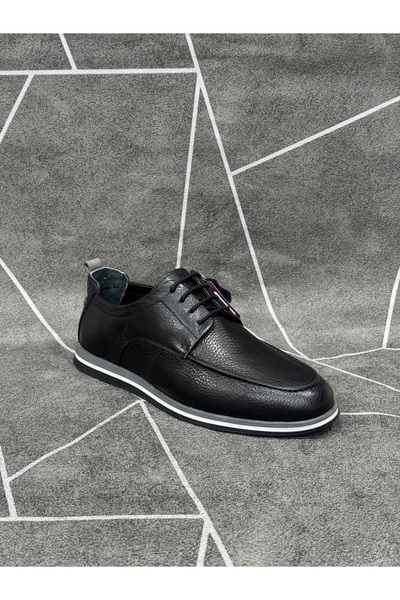 modaayakkabı Black Genuine Leather Lace-Up Casual Shoes