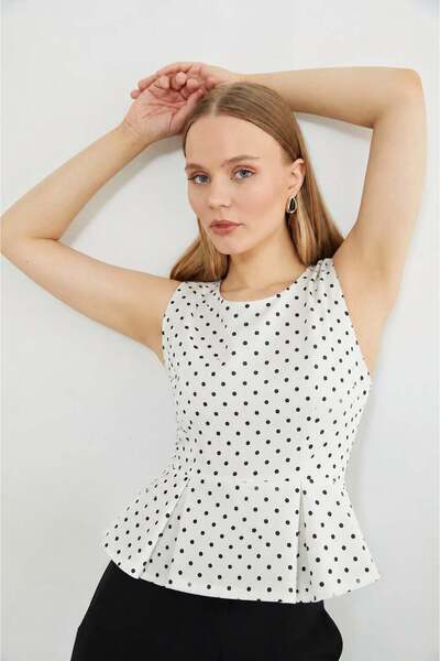 ModaPlaza Women's Boat Neck Drop Shoulder Sleeveless Side Zipper Polka Dot Bl...