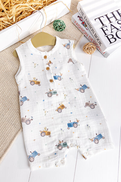 Babymod Araba Desenli Müslin 100% Pamuk Yazlık Erkek Bebek Tulum