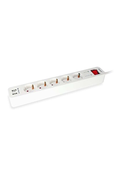 EQUIP Prelungitor cu 5 prize Schuko/2 prize USB și întrerupător->St.90¬∞CL √úSS
