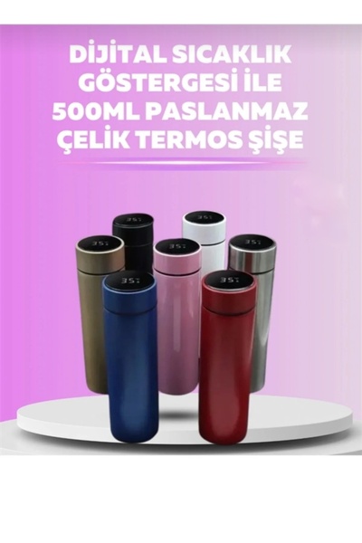 staınless steel LED Ekranlı Akıllı Termos 500 ML Çelik Vakumlu Sıcaklık Göste...