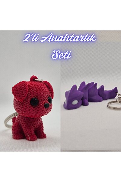 3DAtölyeMaker Fire Engine Red Knitted Patterned Dog and Purple Flexible Drago...