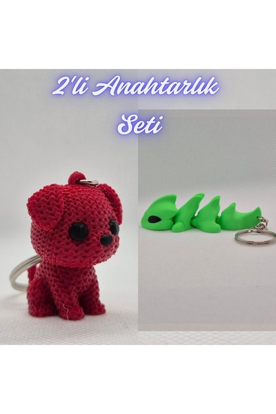 3DAtölyeMaker Fire Engine Red Knitted Patterned Dog and Green Flexible Dragon...