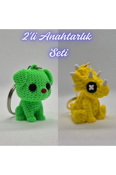 3DAtölyeMaker Light Green Knitted Patterned Dog and Yellow Knitted Pattern Tr...