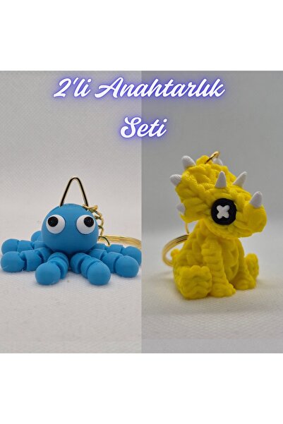 3DAtölyeMaker Light Blue Confused Octopus and Yellow Knitted Pattern Tricerat...