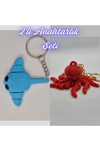 3DAtölyeMaker Light Blue Flexible Stingray and Pink Octopus Keychain
