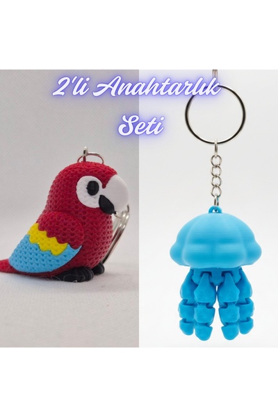 3DAtölyeMaker Fire Engine Red Knitted Pattern Parrot and Light Blue Moving Je...