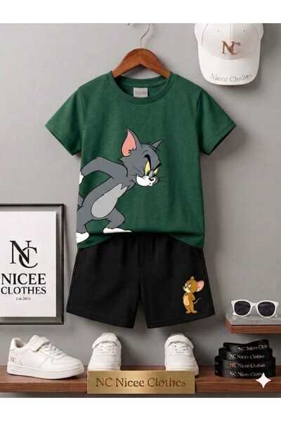 NC Nicee Clothes Summer Children's T-Shirt Shorts Unisex (Tom and Jery Angry)