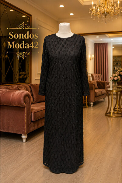 Sondos Moda42 Hesna Yuvarlak Yaka Simli Tül Detaylı Büyük Beden kalitali Anne...