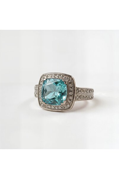 Oria Jewelry 925 silver ring with blue zirconia