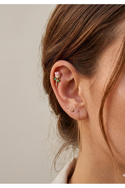kurukafagift Pembe Gül Figürlü Helix Tragus Kıkırdak Çelik Piercing 8 mm
