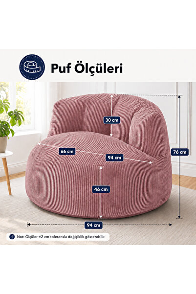puffiber Premium Yer Pufu Fitilli Kadife Tek Kişilik Relax Koltuk 94x76 Cm