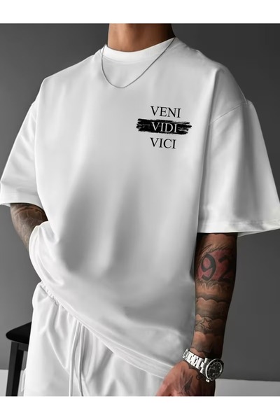 PAVRO Unisex Άνετο T-shirt με μικτό σχέδιο και στάμπα