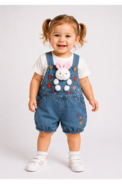 Mou&Kou Baby Girl 2-Piece Set Salopet with Shorts 9-12-18 Months