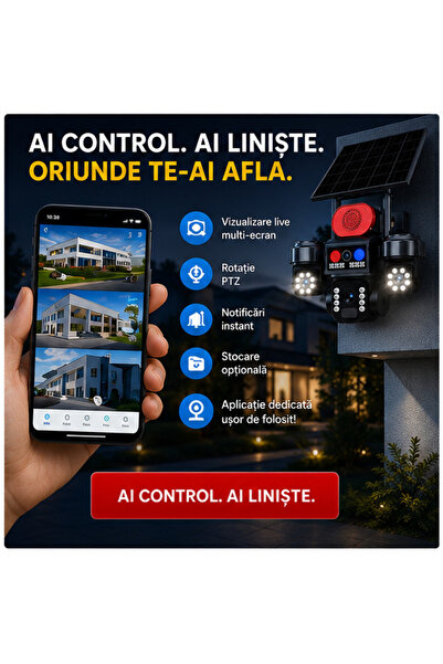 OEM Cameră Supraveghere 4G Crocodil – 3 Camere Rotative, 8K UHD și Panou Sola...