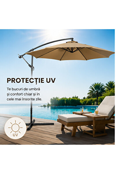 OEM Umbrelă de Grădină 3m, Reglabilă, Suport Inclus Maro (RO-V04) (PLD)