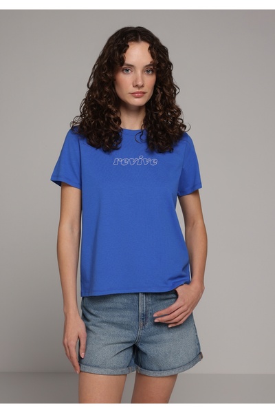 Colin's Regular Fit Round Neck Plain Women's Blue Short Sleeve T-Shirt