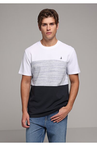 Colin's Tricou cu mânecă scurtă pentru bărbați, cu dungi, cu gât rotund, alba...