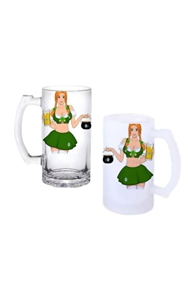 Ghostbastır Irish Pub Girl Beer Glass with Handle, Frosted or Clear Options 0110