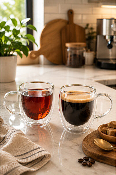Bayguru 250 ml Double Walled Glass Mug Heat Resistant Borosilicate Coffee and...