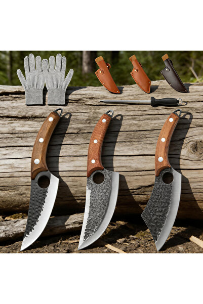 OSOOKE Kitchen Knife and Meat Cleaver Set, with Sharpener and Cut-Resistant G...