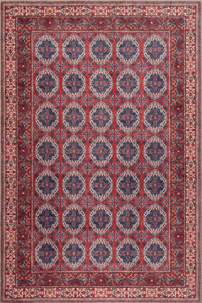 ARTLOOP Relic Kırmızı Vintage Dokulu Klasik Desenli Dokuma Tabanlı Şönil Halı...
