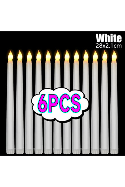 Choice1 White 6pcs 3D Taper Long-pole Candles Lights LED Flameless Pointed Ca...