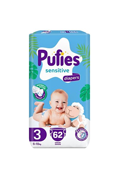 Pufies Set 2 x 62 Scutece Sensitive Maxi, Marimea 3 Midi, 6-10 kg