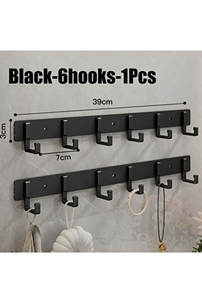 Choice11 black-6hook Kitchen Space Aluminum Punch-Free Hooks Are Easy to Inst...
