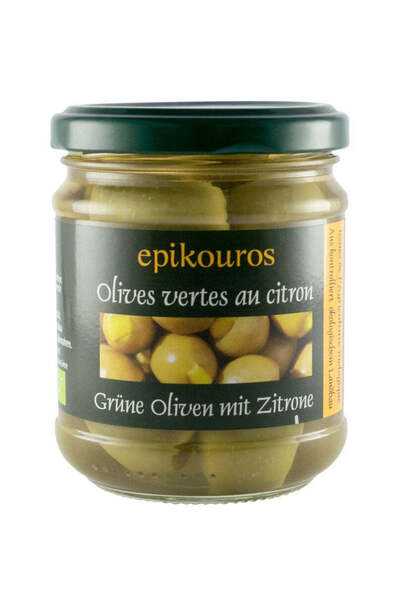 Epikouros Masline verzi bio umplute cu lamaie, 190g