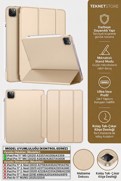 TEKNETSTORE İPad Pro 11 İnç M5 M4 2024 / 2025 Uyumlu Kılıf Ultra İnce Standlı...
