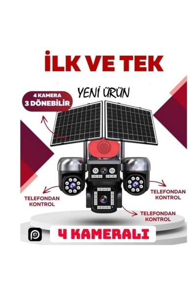rxr SİM Kart Gerekmeyen Güneş Enerjili 4 Kameralı Renkli Gecegörüş Solar Kame...