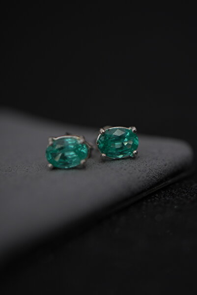 Aksesuaring 5*7mm Labgrown Paraiba Taşlı Gümüş Küpe