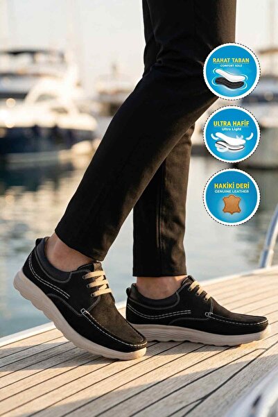 AYAKMOD Premium Black Nubuck Genuine Leather Men's Casual Shoes 2407 m
