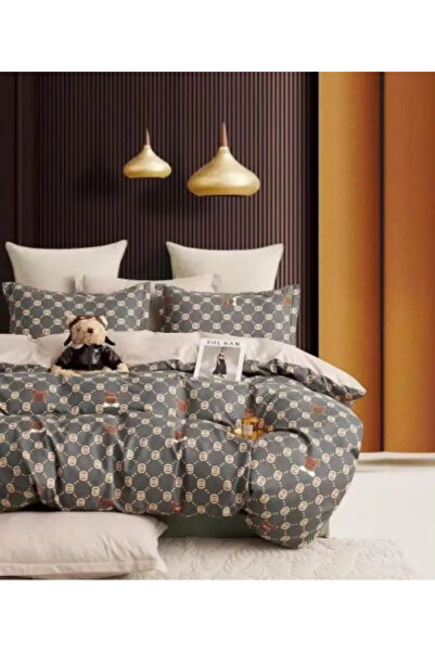 East Comfort Set de lenjerie de pat Finet 6 piese, Pat dublu, Crem/Gri cu urs...