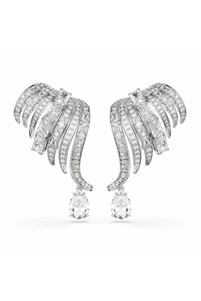 Swarovski Vienna Klipsli Küpeler, Karışık kesimler, Kuğu, Beyaz, Rodyum kaplama