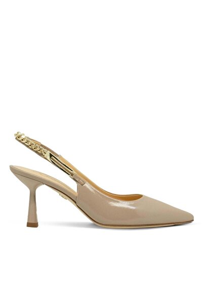 Vario Genuine Shiny Leather Slingback Heeled Shoes Z643 Verlux Sabbia (Kum)