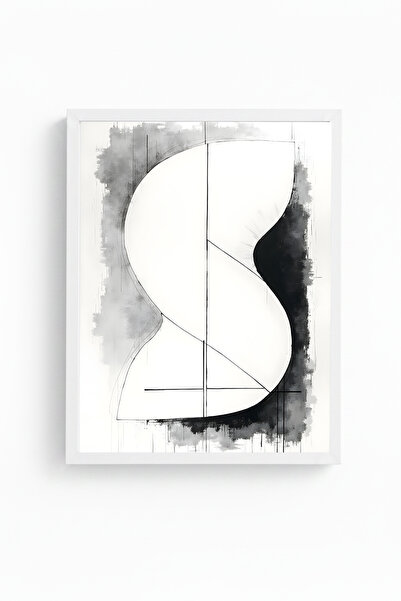 huhuli Tablou minimalist abstract cu ramă din lemn alb - Negru-Alb |   Huhu1222