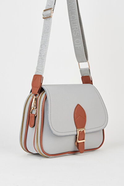 Vivaq Women's Clover Gray Tan 4-Pocket Cover Zipper and Snap Closure Shoulder...