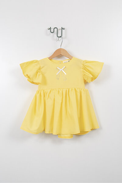 Jikko Baby Kız Çocuk Kolları Fırfırlı Taş Baskılı Elbise 3722