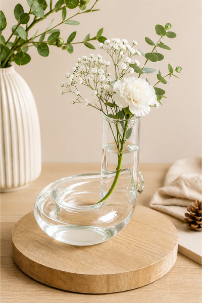 Karçiçeği Home Decorative Glass Flower Vase Modern Design Transparent Water V...