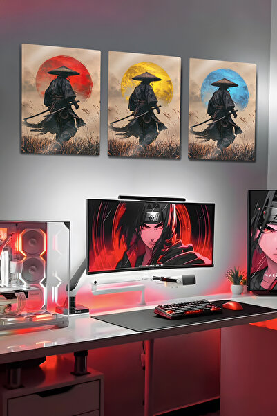 DekorHane Imprimeu metalic - Set de 3 tablouri, decor pentru casă de gaming, ...