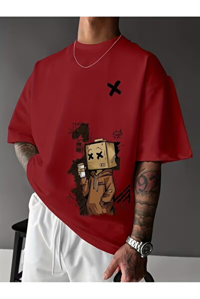 PAVRO Unisex Άνετο T-shirt με μικτό σχέδιο και στάμπα