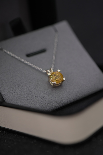 Aksesuaring 7mm Sarı Safir Taşlı Gümüş Kolye