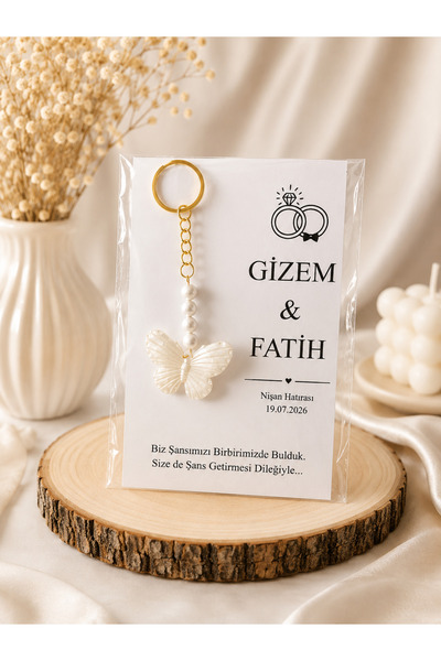 LMS GİFT İncili Anahtarlık 15 Adet Hediyelik Söz , Nikah , Nişan , Düğün , Kı...