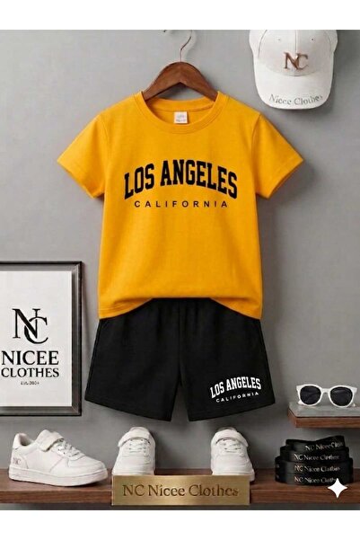 NC Nicee Clothes LETNJA DEČJA MAJICA I KRATKE HLAČE UNISEKS (CRNI LOS ANGELES...