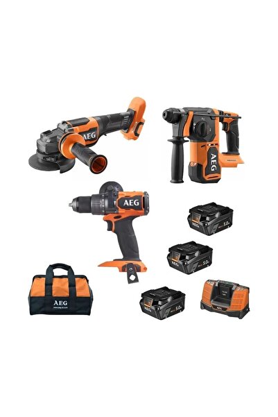 AEG JP18AA3-503B 18V Akülü 3 Lü Set Kırıcı Delici - Taşlama - Vidalama