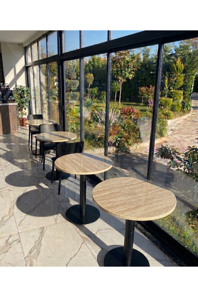 Marb & Home Doğal Traverten Yuvarlak Masa - 60 cm (Kafe, Balkon, Mutfak)