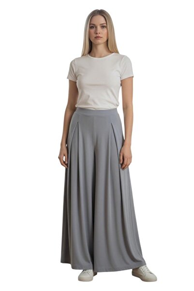 Peach Wide-Leg Palazzo Trousers for Women, High-Waisted with Pleated Front, C...